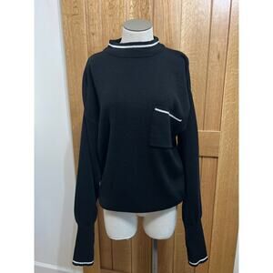 Counterparts Womens Vintage 90s Black & White Contrast Wool Blend Sweater Sz L